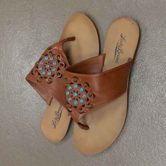 Lucky Brand Brown, Turquoise, and Tan Beaded Thong Sandals - Picture 3 of 11
